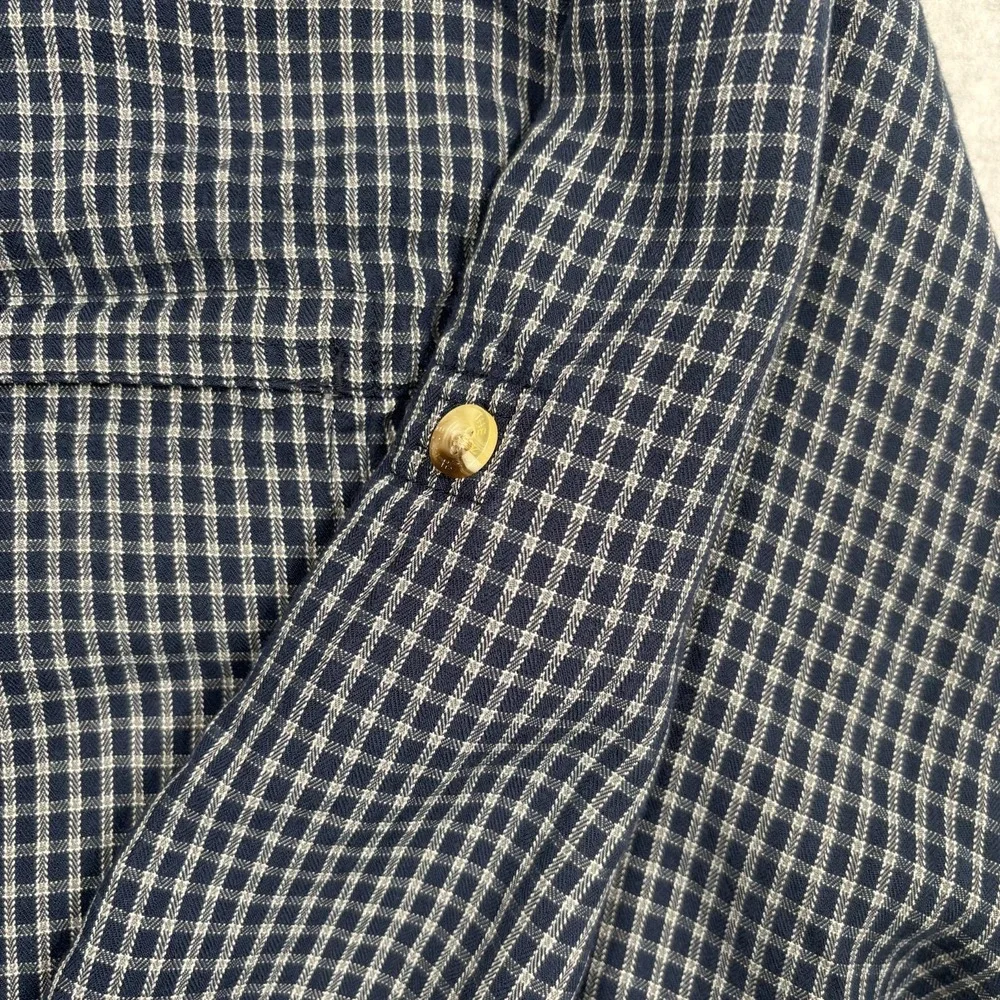 The North Face Mens Large Plaid Button Up Shirt Navy Blue Outdoor Hiking Cotton
